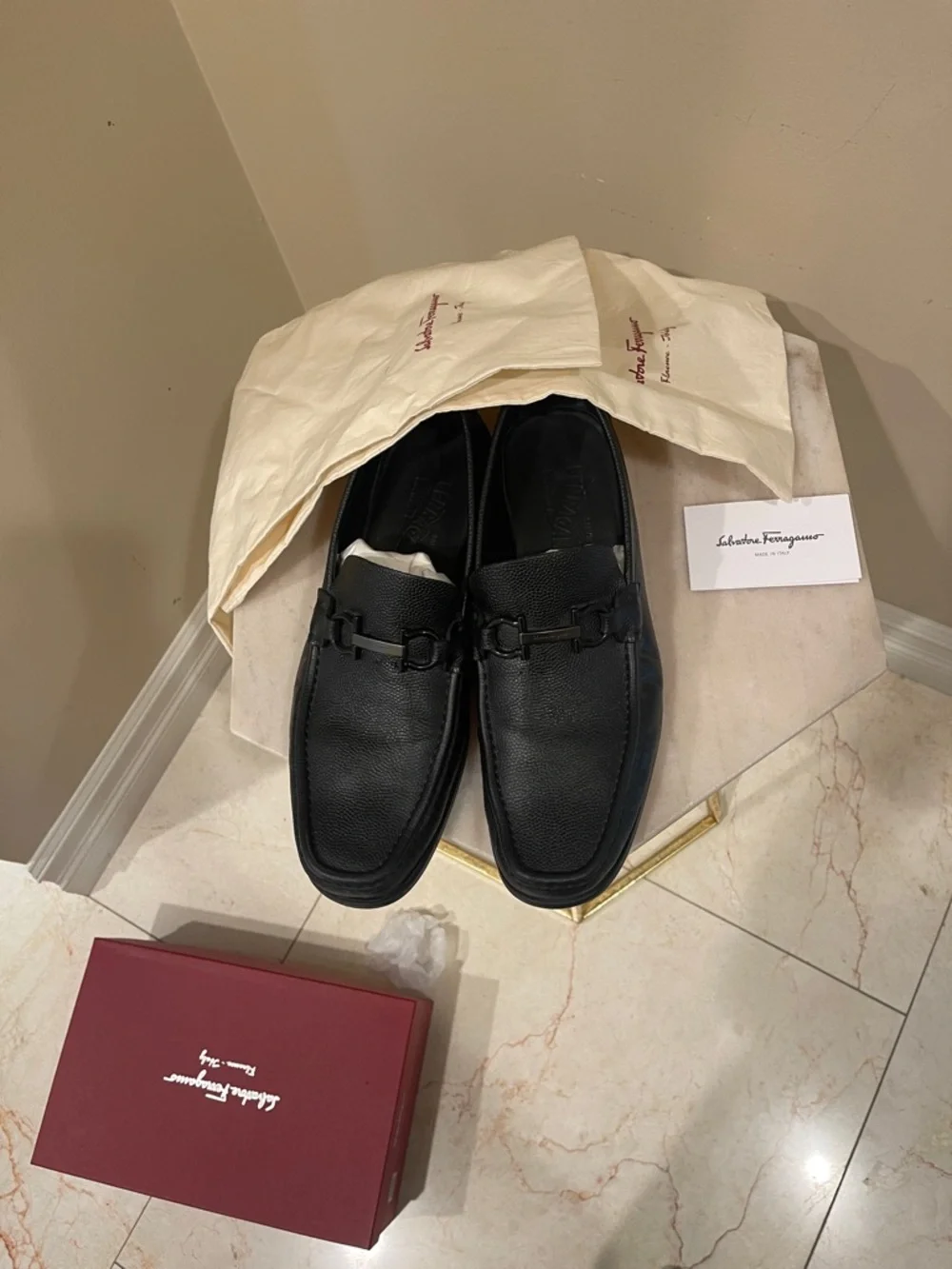 Salvatore Ferragamo Black Gancini-Accent Leather Loafers